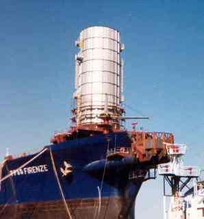 round flare pictured below is used on a floating production, storage and offloading (FPSO) unit that is used for gas and oil extraction and treatment.
