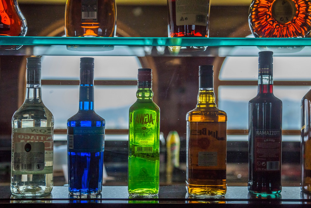 Spirits on shelf in the bar